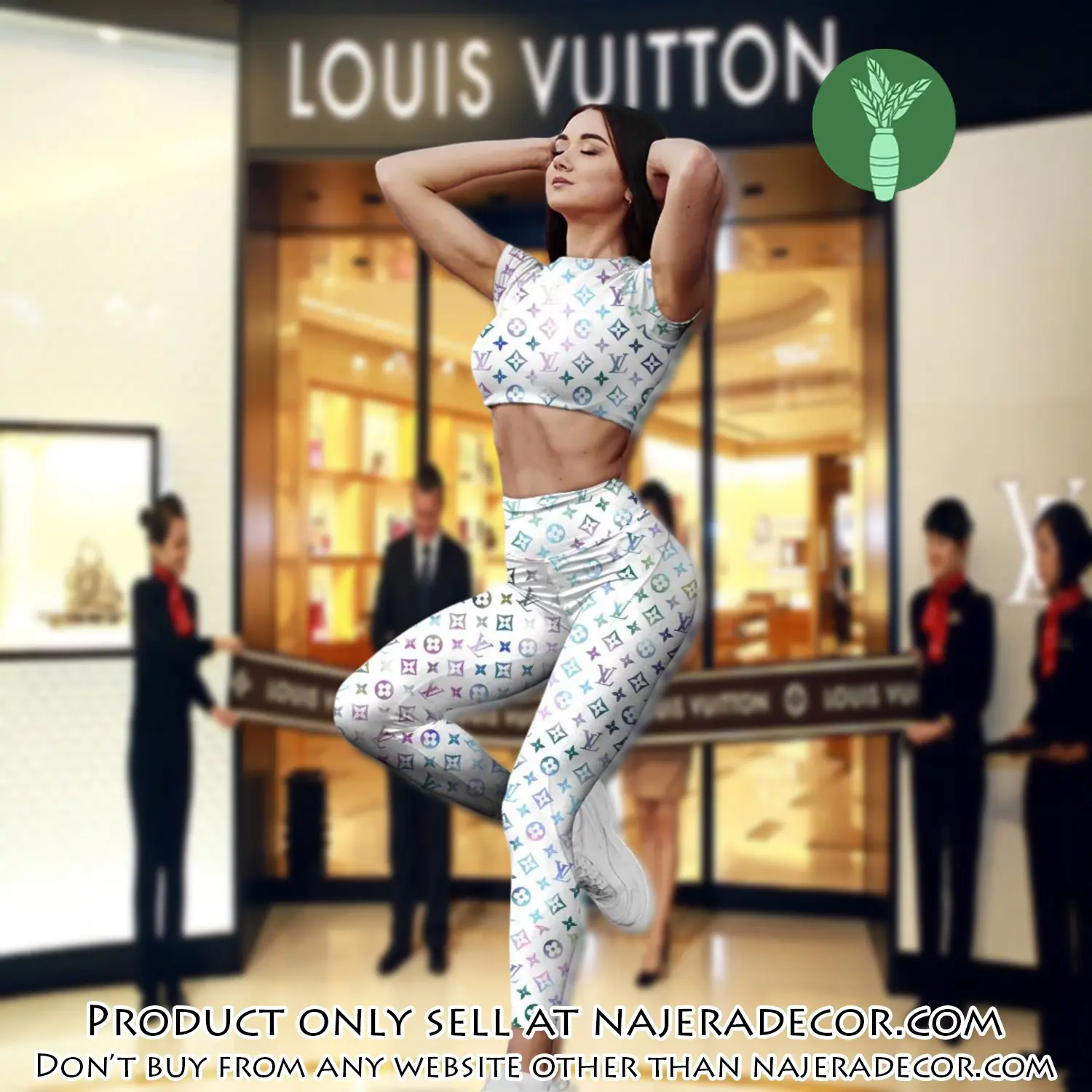 White louis vuitton sportwear combo luxury crop top tshirt and legging for women ctl1005 njr3357518